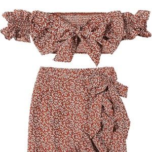 2 Piece Floral Set + Ruffle Skirt & Bow